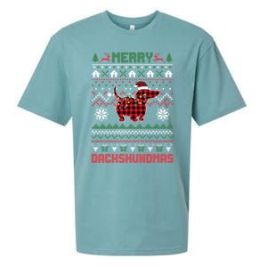 Funny Merry Dachshundmas Ugly Christmas Dachshund Sueded Cloud Jersey T-Shirt