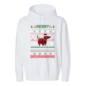 Funny Merry Dachshundmas Ugly Christmas Dachshund Garment-Dyed Fleece Hoodie