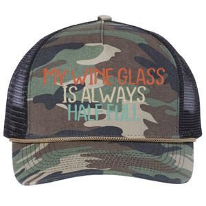 Funny Mom Dad My Wine Glass Is Always Half Full Retro Rope Trucker Hat Cap