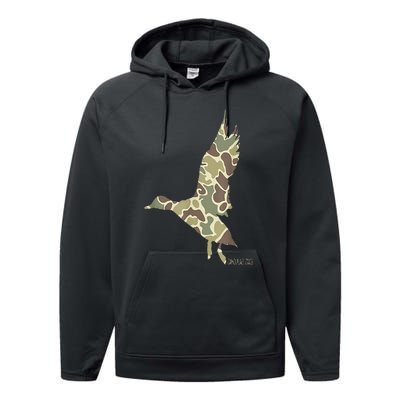 Flying Mallard Duck Camouflage Camo Duck Hunting Camo Hunter Performance Fleece Hoodie