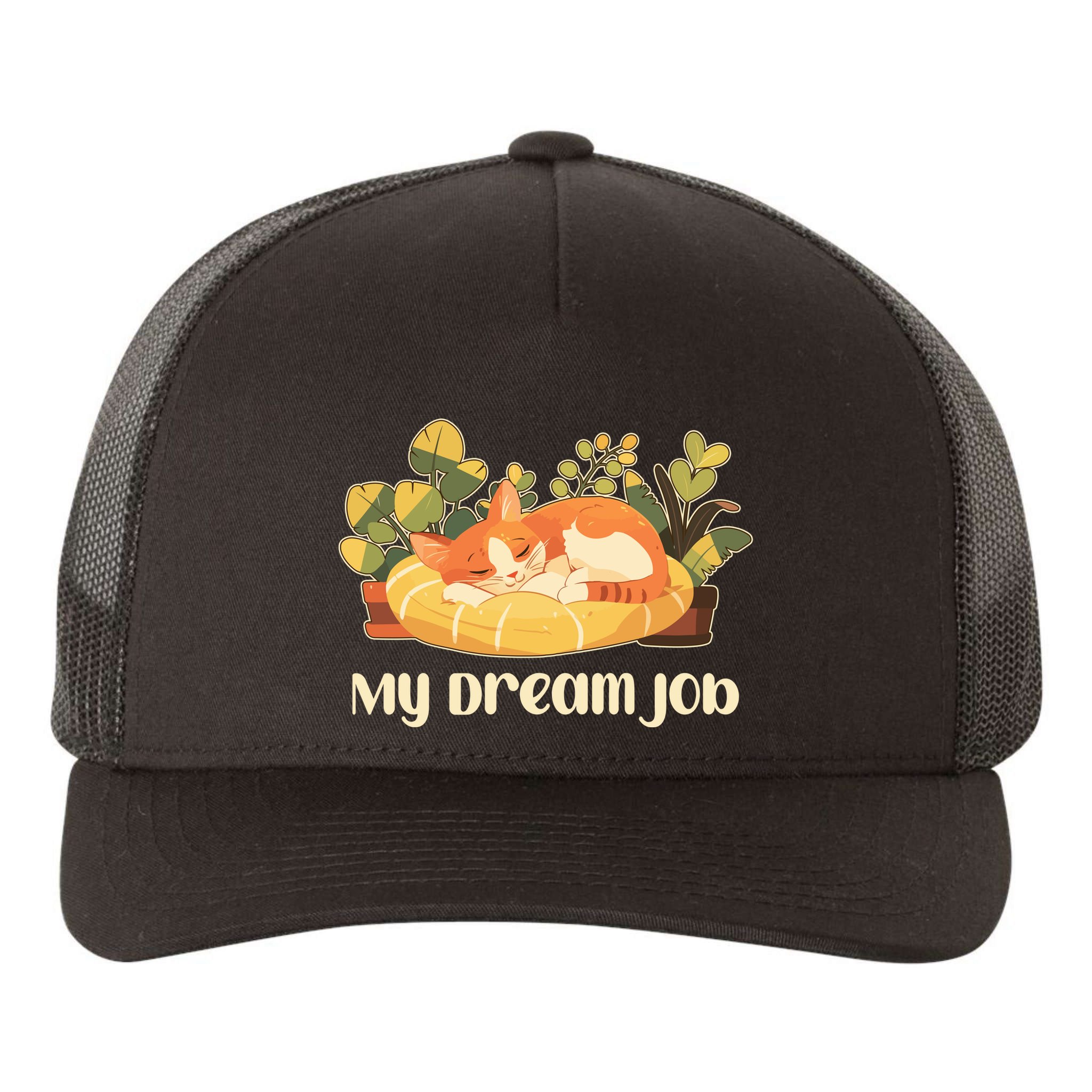 Funny My Dream Job Sleeping Cat Yupoong Adult 5-Panel Trucker Hat
