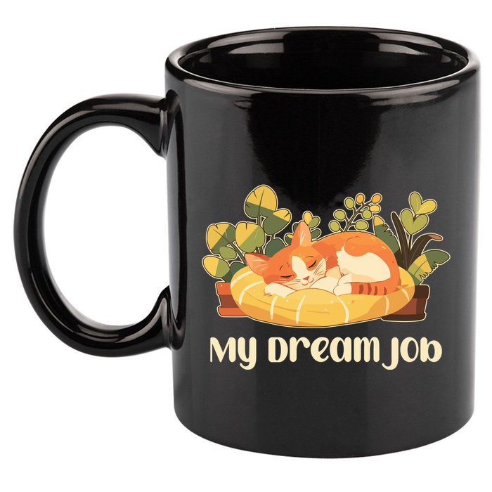 Funny My Dream Job Sleeping Cat 11oz C Handle Ceramic Mug