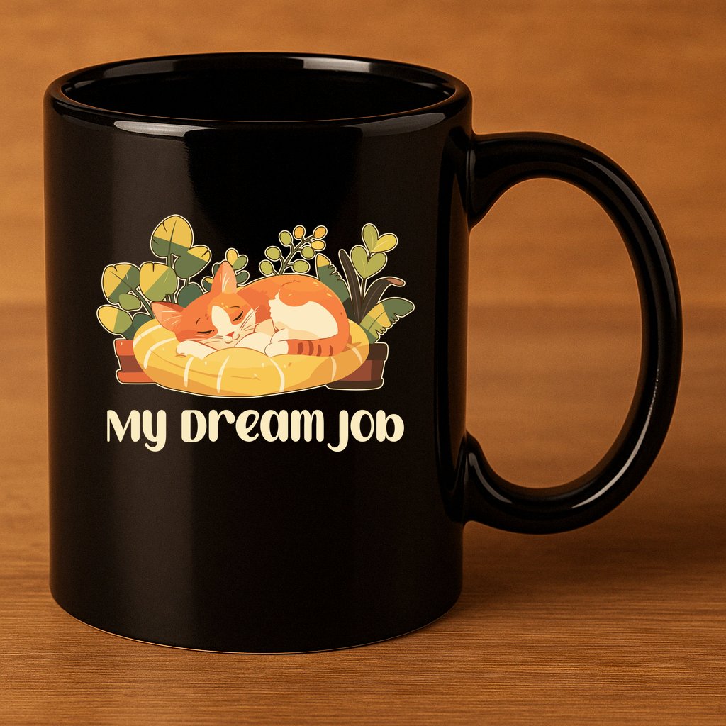 Funny My Dream Job Sleeping Cat 11oz C Handle Ceramic Mug