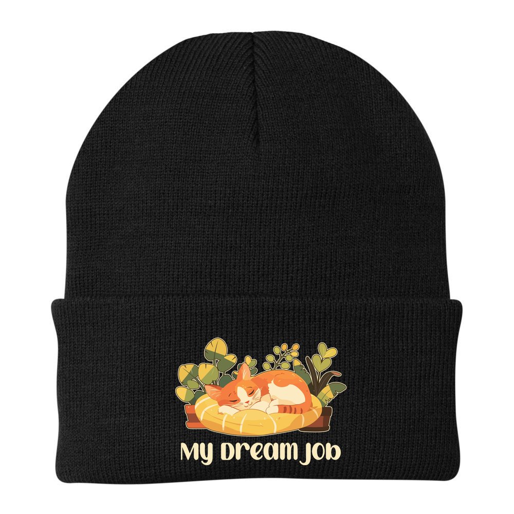 Funny My Dream Job Sleeping Cat Beanie