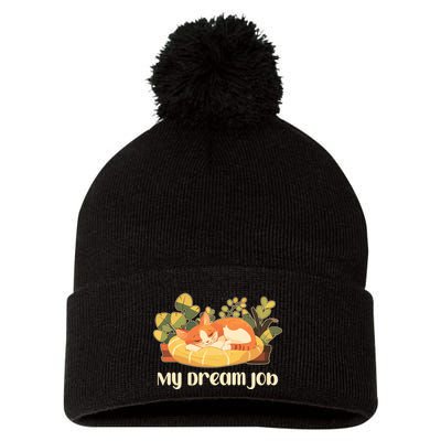 Funny My Dream Job Sleeping Cat Pom Pom 12in Knit Beanie