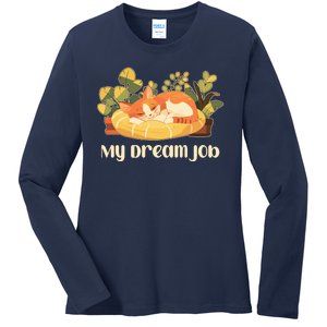 Funny My Dream Job Sleeping Cat Ladies Long Sleeve Shirt