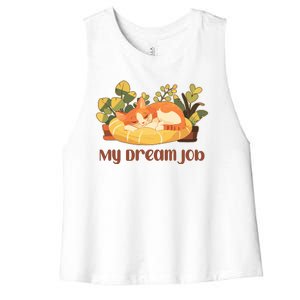 Funny My Dream Job Sleeping Cat Women's Racerback Cropped Tank