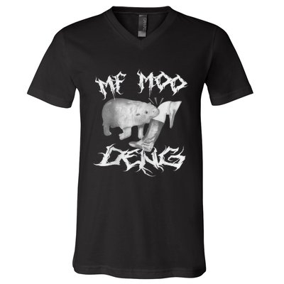 Funny Moo Deng (Metal) V-Neck T-Shirt