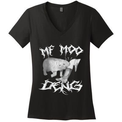 Funny Moo Deng (Metal) Women's V-Neck T-Shirt