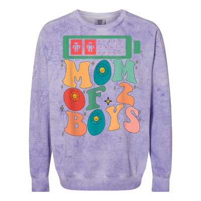 Funny Mothers Day Mom Of 2 Outfit From Son Groovy Women Colorblast Crewneck Sweatshirt