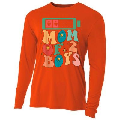 Funny Mothers Day Mom Of 2 Outfit From Son Groovy Women Cooling Performance Long Sleeve Crew