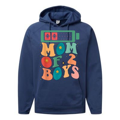 Funny Mothers Day Mom Of 2 Outfit From Son Groovy Women Performance Fleece Hoodie