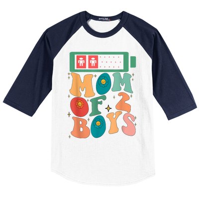 Funny Mothers Day Mom Of 2 Outfit From Son Groovy Women Baseball Sleeve Shirt