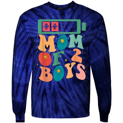 Funny Mothers Day Mom Of 2 Outfit From Son Groovy Women Tie-Dye Long Sleeve Shirt