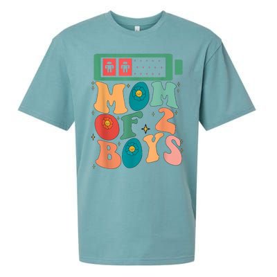 Funny Mothers Day Mom Of 2 Outfit From Son Groovy Women Sueded Cloud Jersey T-Shirt