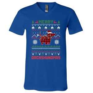 Funny Merry Dachshundmas Ugly Christmas Sweater Dachshund Gift V-Neck T-Shirt