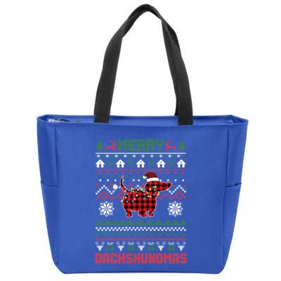 Funny Merry Dachshundmas Ugly Christmas Sweater Dachshund Gift Zip Tote Bag