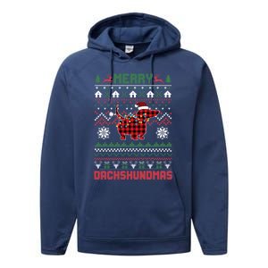 Funny Merry Dachshundmas Ugly Christmas Sweater Dachshund Gift Performance Fleece Hoodie