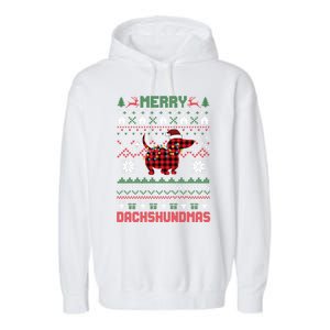 Funny Merry Dachshundmas Ugly Christmas Sweater Dachshund Gift Garment-Dyed Fleece Hoodie