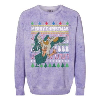 Flying Mallard Duck Merry Christmas Ugly Xmas Design Gift Colorblast Crewneck Sweatshirt