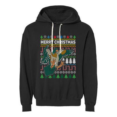 Flying Mallard Duck Merry Christmas Ugly Xmas Design Gift Garment-Dyed Fleece Hoodie