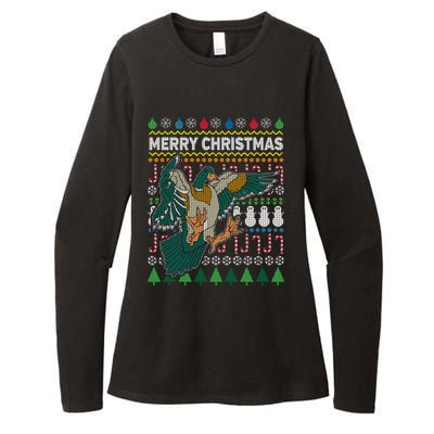 Flying Mallard Duck Merry Christmas Ugly Xmas Design Gift Womens CVC Long Sleeve Shirt