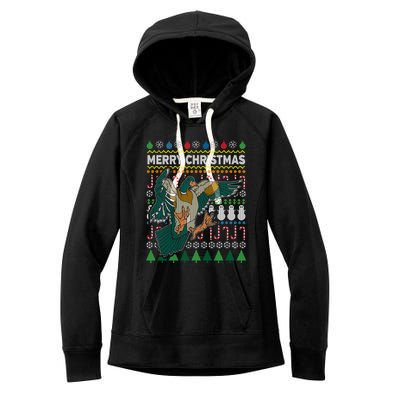 Flying Mallard Duck Merry Christmas Ugly Xmas Design Gift Women's Fleece Hoodie