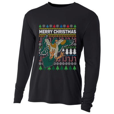 Flying Mallard Duck Merry Christmas Ugly Xmas Design Gift Cooling Performance Long Sleeve Crew