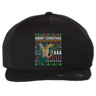Flying Mallard Duck Merry Christmas Ugly Xmas Design Gift Wool Snapback Cap