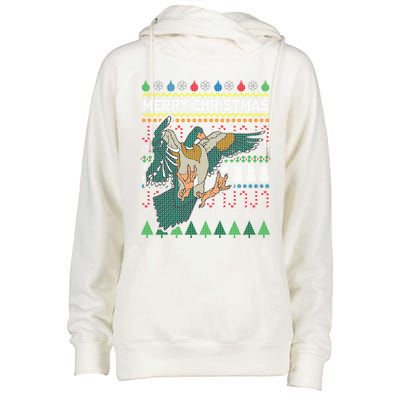 Flying Mallard Duck Merry Christmas Ugly Xmas Design Gift Womens Funnel Neck Pullover Hood