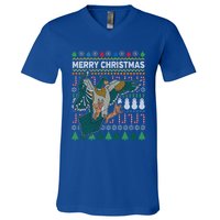 Flying Mallard Duck Merry Christmas Ugly Xmas Design Gift V-Neck T-Shirt