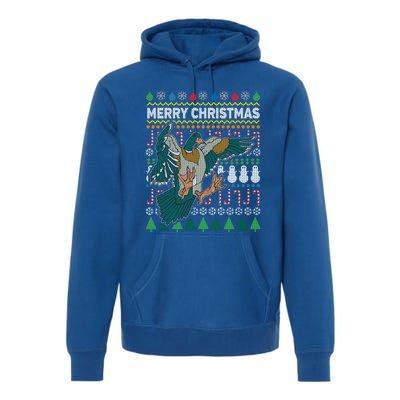 Flying Mallard Duck Merry Christmas Ugly Xmas Design Gift Premium Hoodie