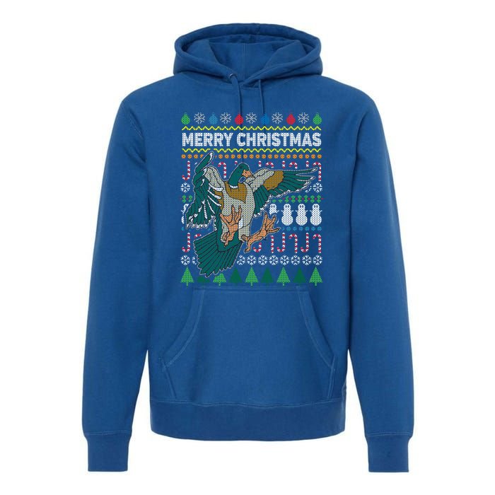 Flying Mallard Duck Merry Christmas Ugly Xmas Design Gift Premium Hoodie