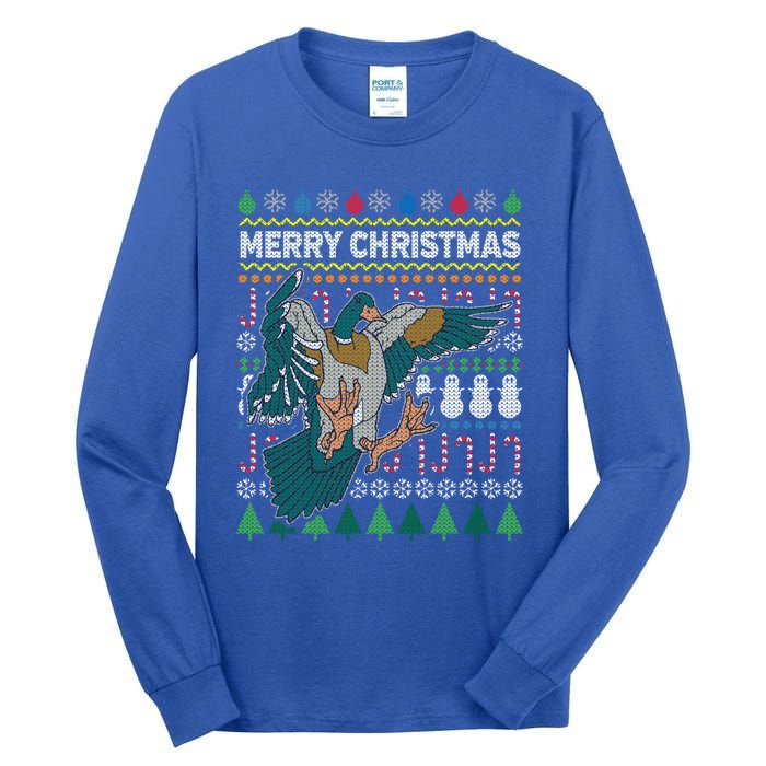 Flying Mallard Duck Merry Christmas Ugly Xmas Design Gift Tall Long Sleeve T-Shirt