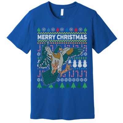 Flying Mallard Duck Merry Christmas Ugly Xmas Design Gift Premium T-Shirt