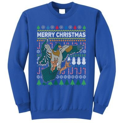 Flying Mallard Duck Merry Christmas Ugly Xmas Design Gift Tall Sweatshirt