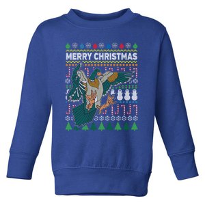 Flying Mallard Duck Merry Christmas Ugly Xmas Design Gift Toddler Sweatshirt