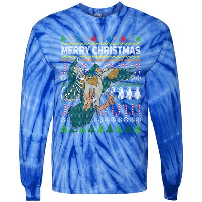 Flying Mallard Duck Merry Christmas Ugly Xmas Design Gift Tie-Dye Long Sleeve Shirt