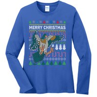 Flying Mallard Duck Merry Christmas Ugly Xmas Design Gift Ladies Long Sleeve Shirt