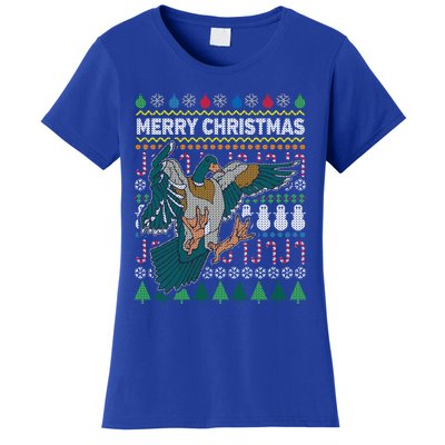 Flying Mallard Duck Merry Christmas Ugly Xmas Design Gift Women's T-Shirt