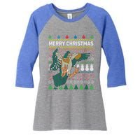 Flying Mallard Duck Merry Christmas Ugly Xmas Design Gift Women's Tri-Blend 3/4-Sleeve Raglan Shirt