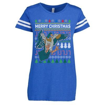 Flying Mallard Duck Merry Christmas Ugly Xmas Design Gift Enza Ladies Jersey Football T-Shirt