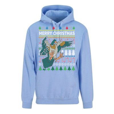 Flying Mallard Duck Merry Christmas Ugly Xmas Design Gift Unisex Surf Hoodie