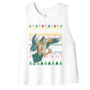 Flying Mallard Duck Merry Christmas Ugly Xmas Design Gift Women's Racerback Cropped Tank