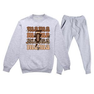 Football Mama Distressed Lightning Bolt Mom Premium Crewneck Sweatsuit Set