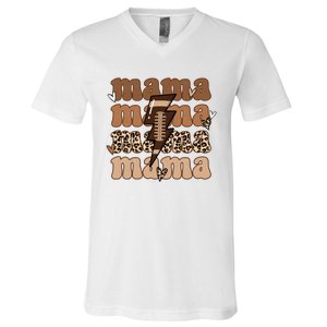 Football Mama Distressed Lightning Bolt Mom V-Neck T-Shirt