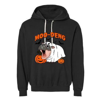 Funny Moo Deng Halloween Boo Ghost Costume Moodeng Lover Garment-Dyed Fleece Hoodie