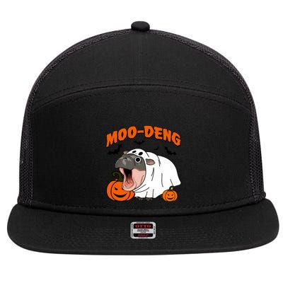 Funny Moo Deng Halloween Boo Ghost Costume Moodeng Lover 7 Panel Mesh Trucker Snapback Hat