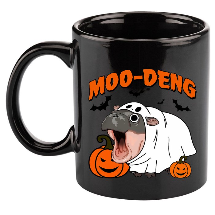 Funny Moo Deng Halloween Boo Ghost Costume Moodeng Lover 11oz C Handle Ceramic Mug