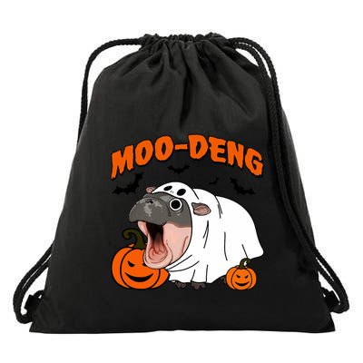 Funny Moo Deng Halloween Boo Ghost Costume Moodeng Lover Drawstring Bag